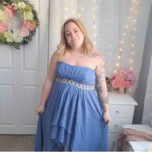 SOLD Women's Plus Size Beaded High Low Maxi Wedding Bridesmaid Dress Dusty blue